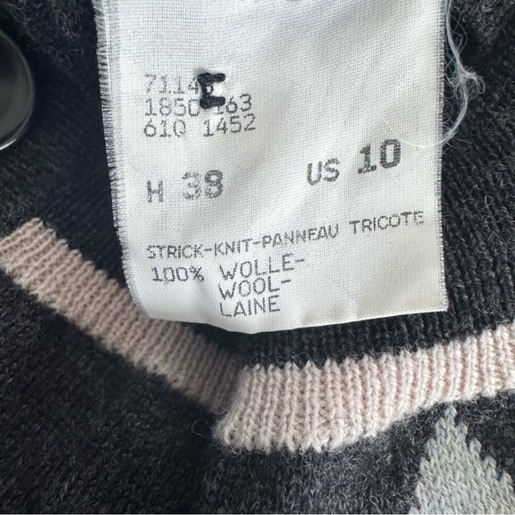 Bogner 100% Wool Knit Argyle Geometric Long Sweater Cardigan Size 10 - Picture 9 of 11